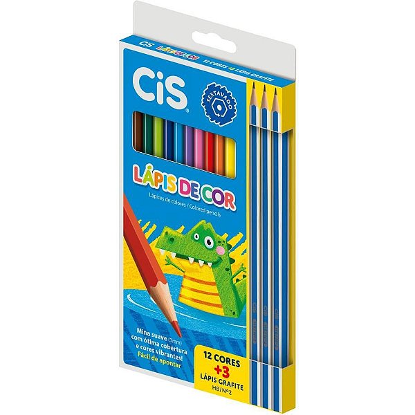 Lápis de COR Sextavado Colorcis Madeira 12 Cores + 3 Pretos PCT com 06