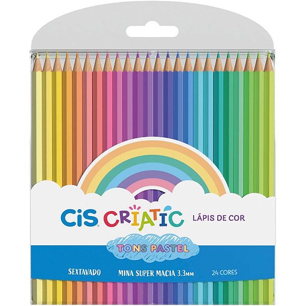 Lápis de COR Sextavado CIS Criatic TONS Pastel 24 Cores com Estojo