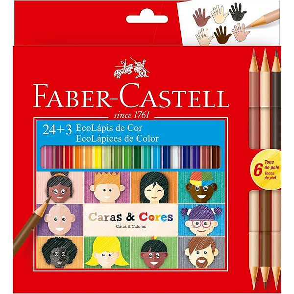 Lápis de COR Sextavado Caras e Cores - 24 Cores - Pacote com 6