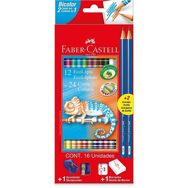 Lápis de COR Redondo Ecolápis Bicolor 24 Cores - Pacote com 12 Unidades