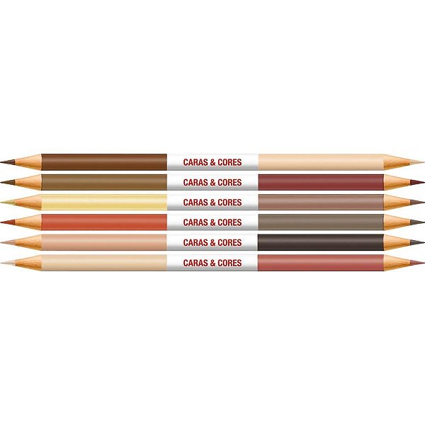 Lápis de COR Redondo Caras e Cores Bicolor 12 Cores - Pacote com 12 Unidades