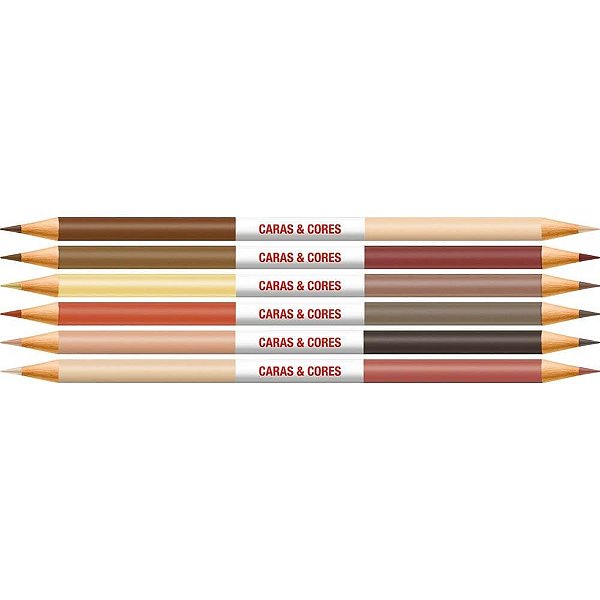 Lápis de COR Redondo Caras e Cores Bicolor 12 Cores - Pacote com 12 Unidades