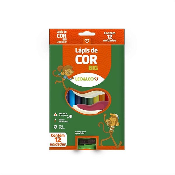 Lápis de COR Jumbo Léo e Léo 12 Cores BIG 15CM - Pacote com 06