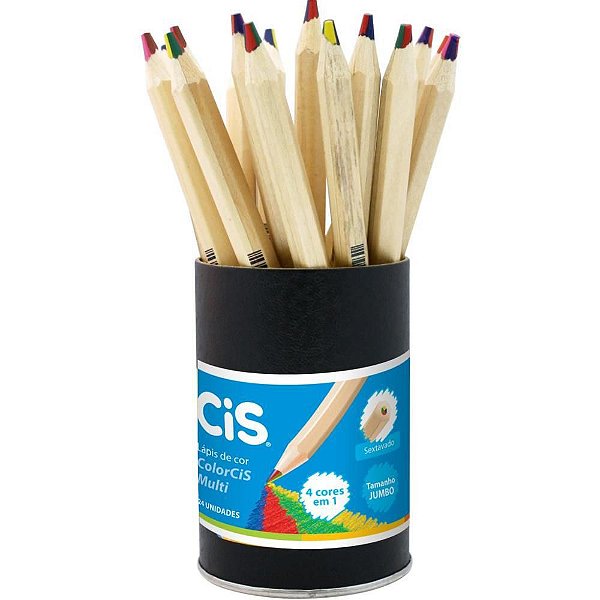 Lápis de COR Jumbo CIS Multicolor Grafite 4 Cores – Pote com 24 Unidades