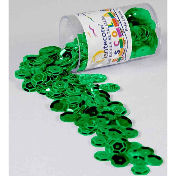 Lantejoula Metalizada Verde Bandeira 10MM Potes 2G Pacote com 12