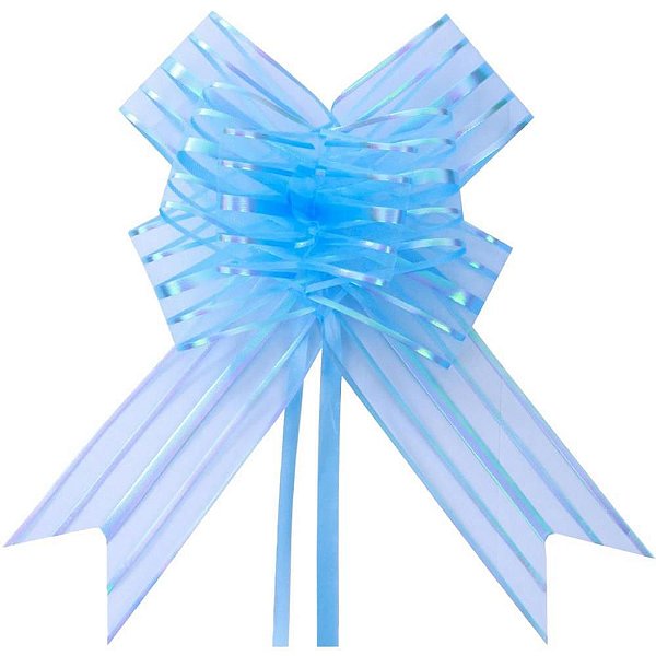 Laço Pronto Liso 32MM X 47CM Organza Azul Claro - Pacote com 100