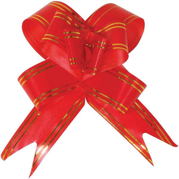 Laço Pronto Decorado 30MM X 48CM Vermelho com Fio Dourado Pacote com 120