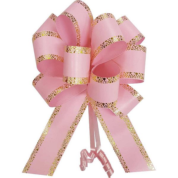 Laço Pronto Decorado 30MM X 13CM Ecolaco ROSA/DOURADO – Pacote com 10
