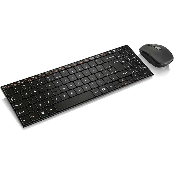Kit Periféricos Teclado e Mouse sem Fio 2.4 GHZ Multimídia Preto USB SLIM - TC202