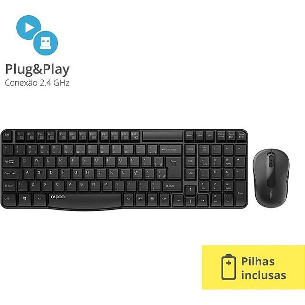 Kit Periféricos Rapoo X1800S sem Fio Teclmouse