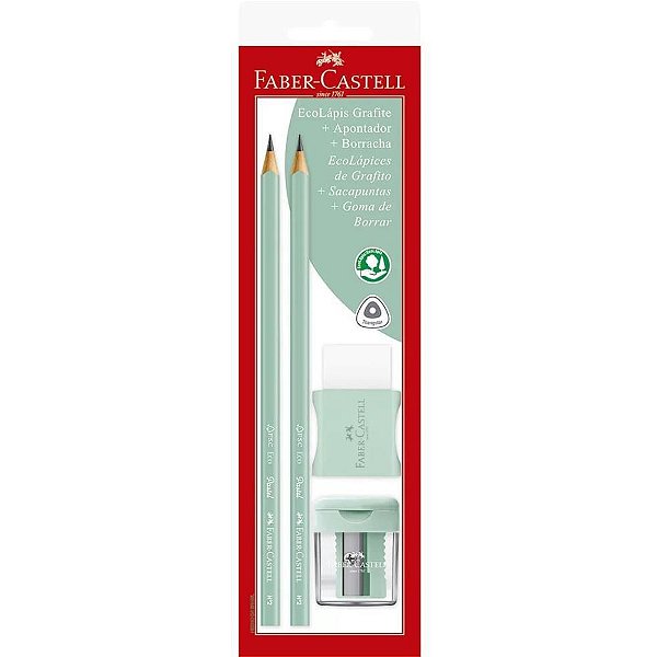 Kit Escolar Verde água Pastel com Borracha e Apontador