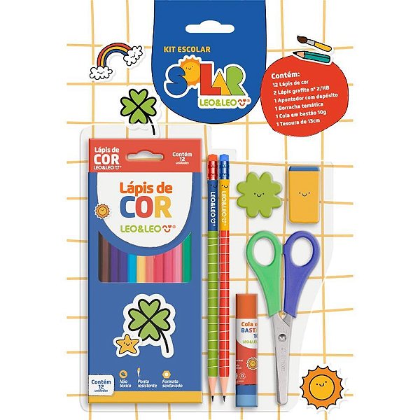 Kit Escolar Solar 12 Cores + 6 Peças