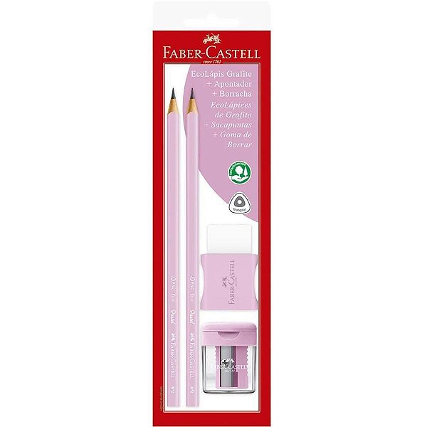 Kit Escolar Rosa Pastel com Borracha e Apontador