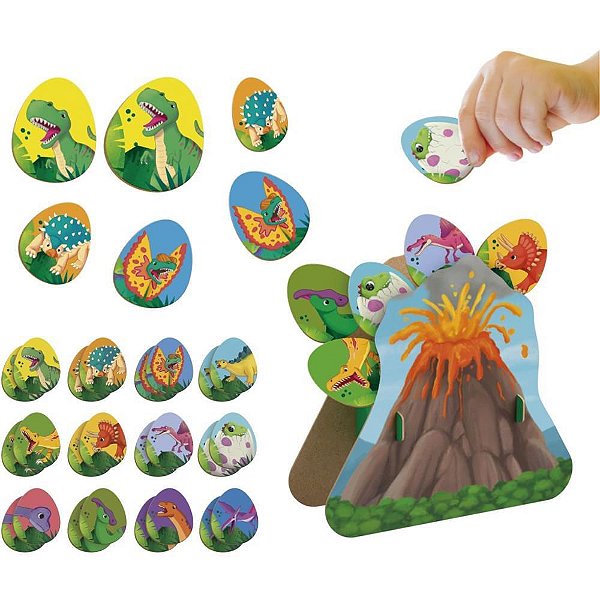Jogo da Memória Dinossauros Vulcão 3D - 24 Peças