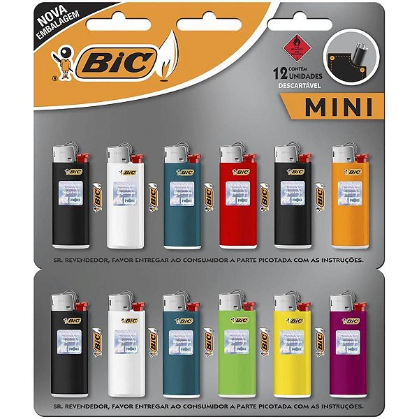 Isqueiro Descartável BIC Mini a GÁS - Cartela com 12 Unidades