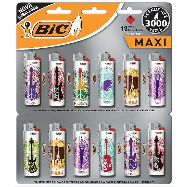 Isqueiro Descartável BIC Maxi TREND Cartela com 12UN Cartela