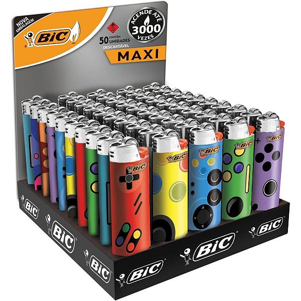 Isqueiro Descartável BIC Maxi Basics – Bandeja com 50 Unidades