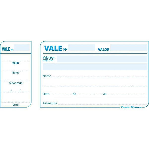 Impresso Vale com Canhoto 50 Folhas Multivias PCT com 20
