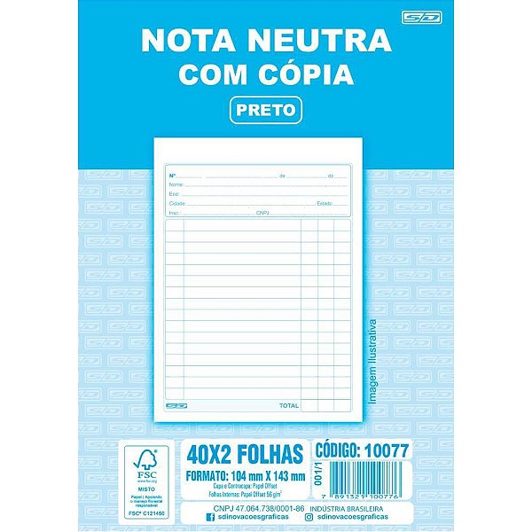 Impresso Talão Nota Neutra 1/36 40X2 104X143 PCT com 20