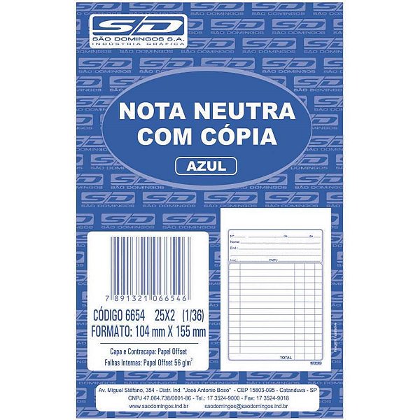 Impresso Talão Nota Neutra 1/36 25X2 104X146 PCT com 20