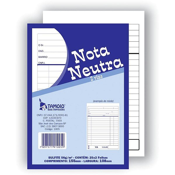 Impresso Talão Nota Neutra 1/32 25X02 FLS 2ª Via PCT com 20