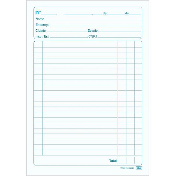 Talão de Nota Neutra 1/18 Médio 1 Via 50 Folhas - Pacote com 20