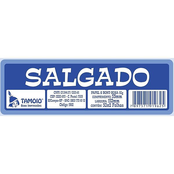 Impresso Talão Ficha Salgado 50X2 - 53MM X 152MM - Pacote com 10 Unidades