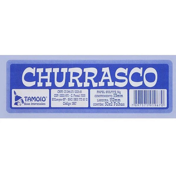 Impresso Talão Ficha Churrasco 50X2 75MMX160M PCT com 10