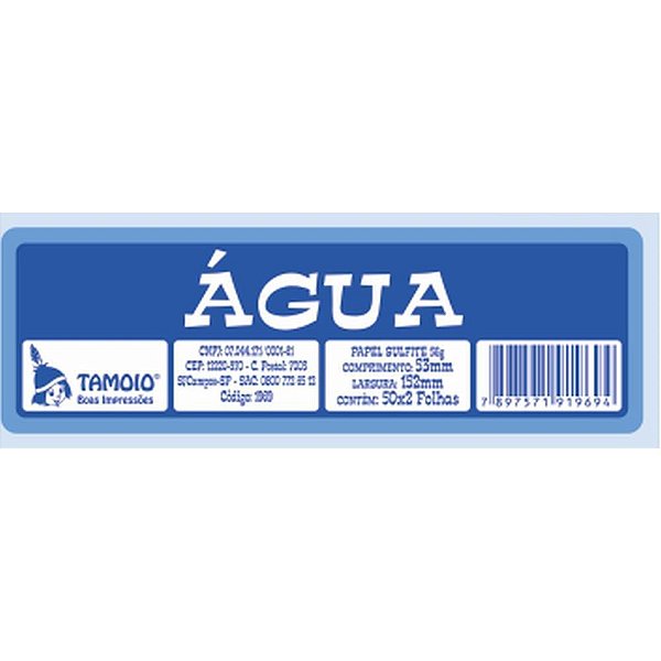Impresso Talão Ficha água 50X2 75MM X 160MM - Pacote com 10