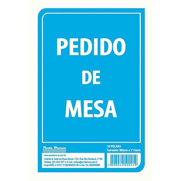 Talão de Pedidos Mesa 50 Folhas 80X117 MM Multivias Pacote com 20