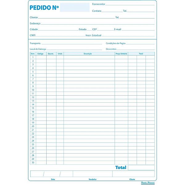 Talão de Pedido 1/9 2 Vias 50 Folhas - Pacote com 10 Unidades