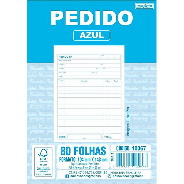 Talão de Pedido 2 Vias Azul 1/36 – 40 Folhas – Pacote com 20