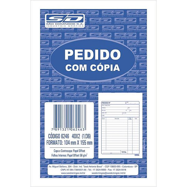 Impresso Talão de Pedido 1/36 2 Vias 40 Folhas PCT com 20