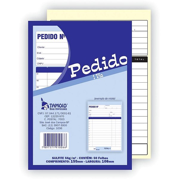 Impresso Talão de Pedido 1/36 1 Via 50 Folhas Pacote com 20
