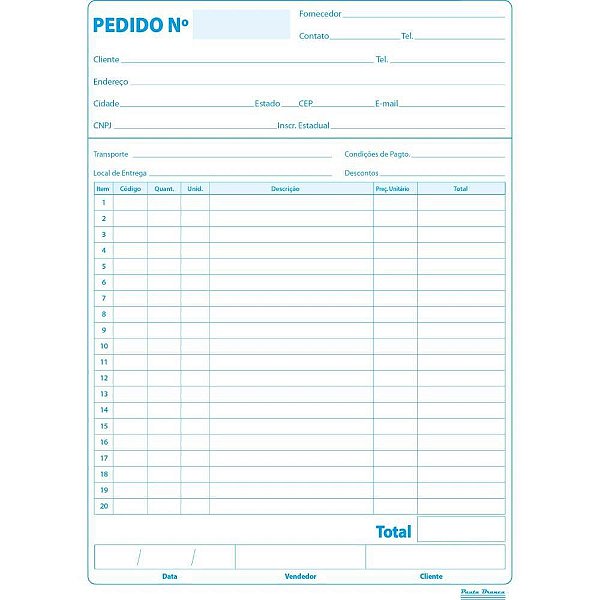 Impresso Talão de Pedido 1/18 2 Vias 50 Folhas Pacote com 20