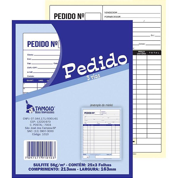 Impresso Talão de Pedido 1/18 1 Via 50 Folhas - Pacote com 20