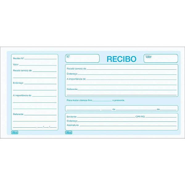 Recibo Comercial com Canhoto – 50 Folhas, 1 Via, Pacote com 20