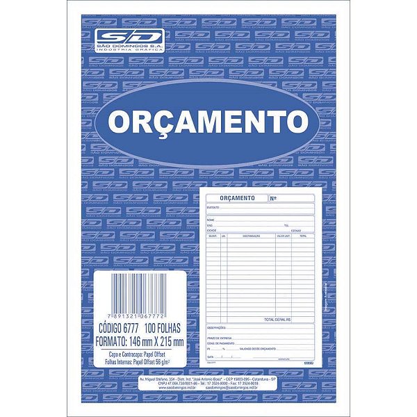 Impresso Administrativo Orcamento 100 Folhas 150X220MM PCT com 10