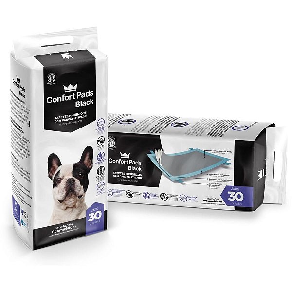Tapete Higiênico para PET PADS BLACK 80X60 CM com 30 Unidades