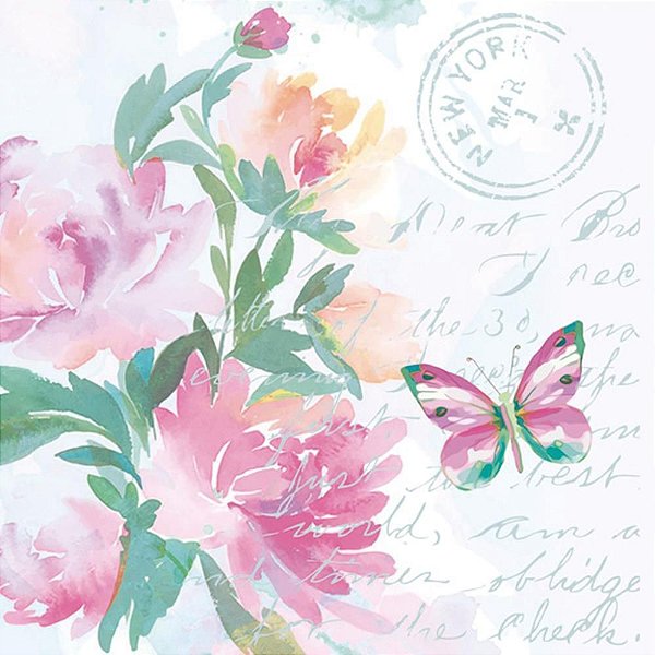 Guardanapo para Decoupage Floral Aquarelado 33X33CM PCT com 20
