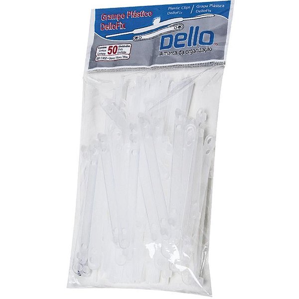 Grampo Trilho Plástico Dellofix Branco Pacote com 50