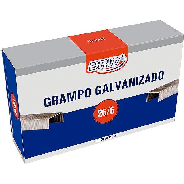 Grampo para Grampeador 26/6 Galvanizado 1000 Grampos Caixa com 10