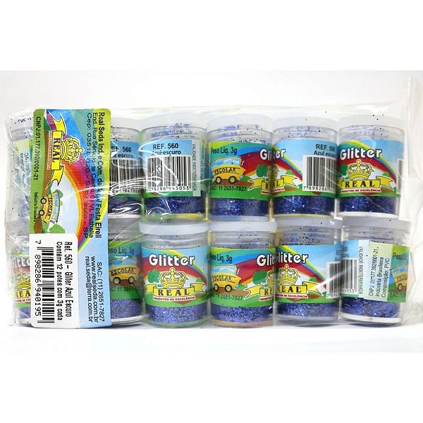 Glíter PVC Azul Escuro Potes 3G Pacote com 12