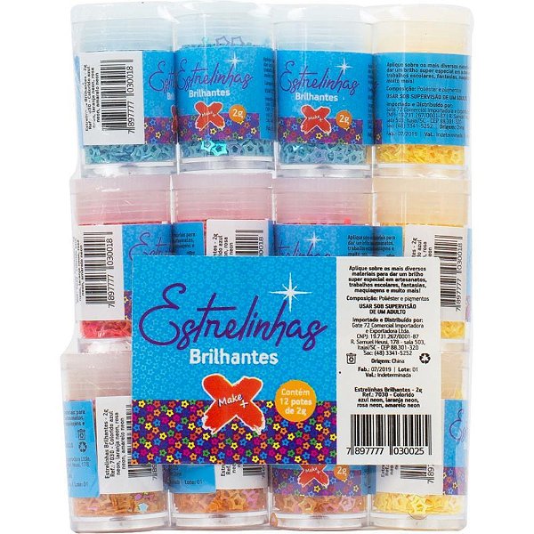 Glíter Poliéster Estrelinha Pote com 2G Pacote com 12