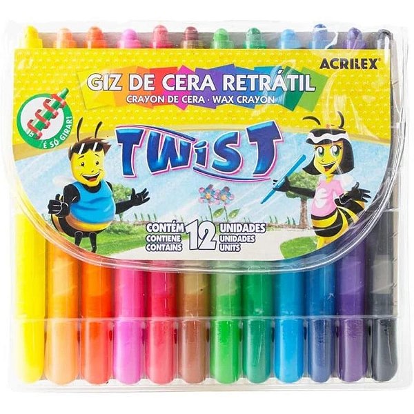 Giz de Cera Gizão TWIST Retrátil 12 Cores Pacote com 3