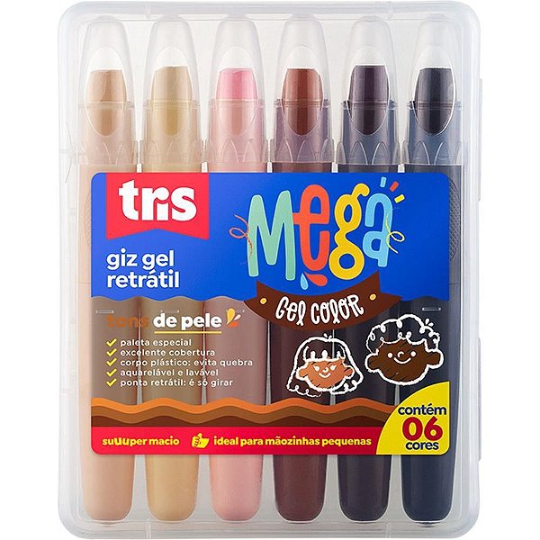 Giz de Cera Gizão Retrátil TRIS GEL - 6 TONS de Pele