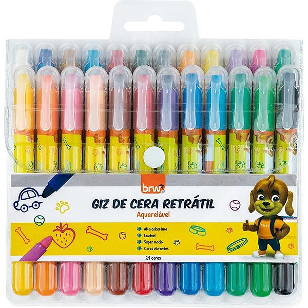 Giz de Cera Gizão Retrátil Aquarelável 24 Cores
