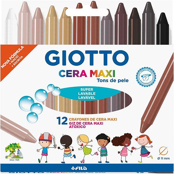 Giz de Cera Gizão Giotto Maxi TONS de Pele 12 Cores Pacote com 12