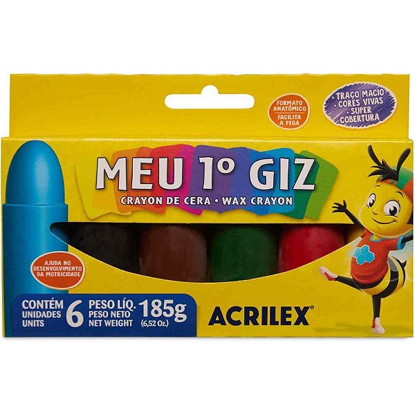 Giz de Cera Gizão 06 Cores Meu 1° GIZ de Cera Caixa com 3 Unidades