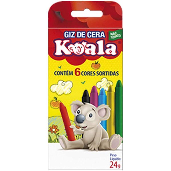 Giz de Cera Fino 6 Cores Koala Pacote com 24 Caixas